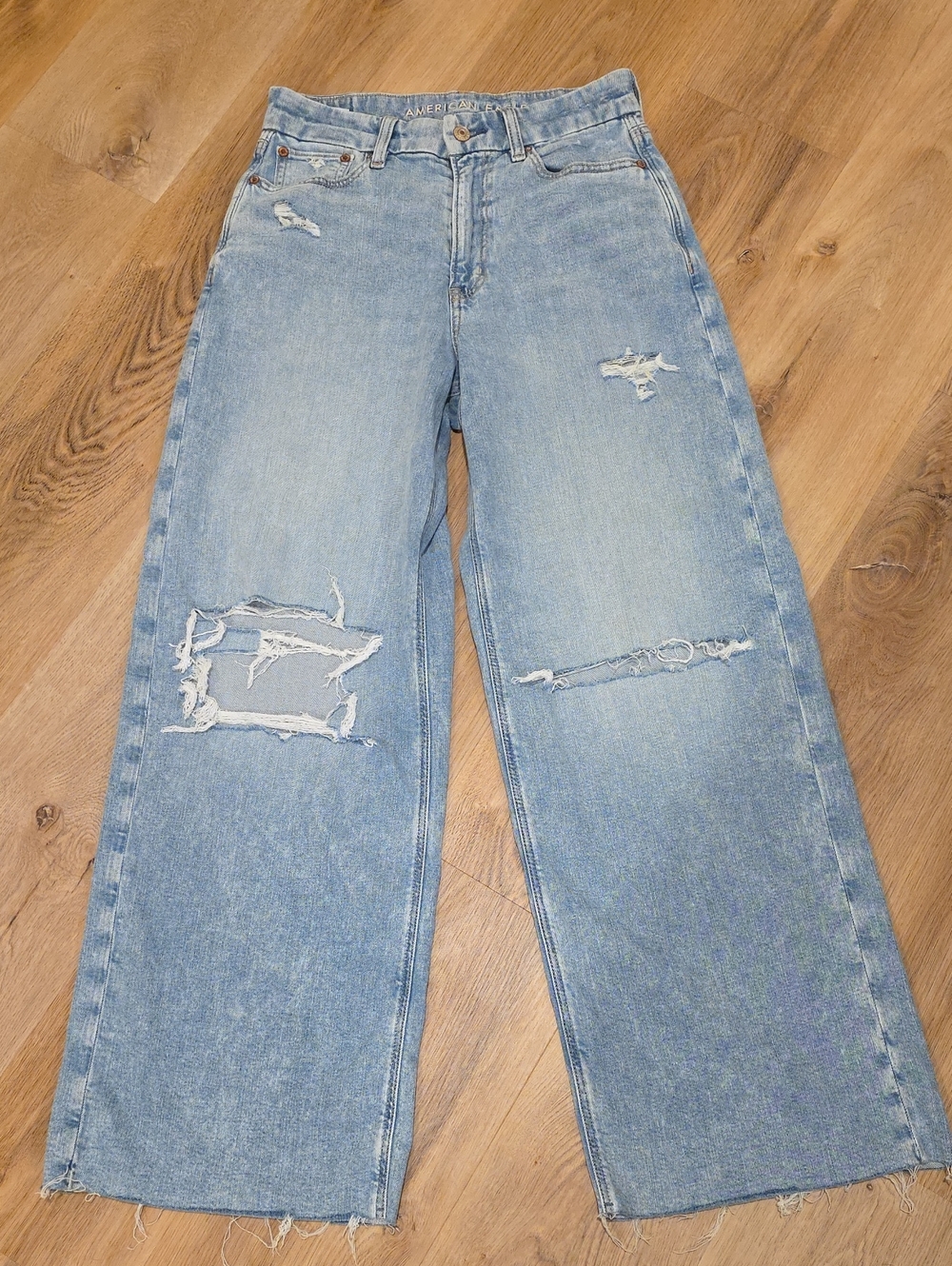 American Eagle Light Blue Distressed Wide-Leg Jeans
